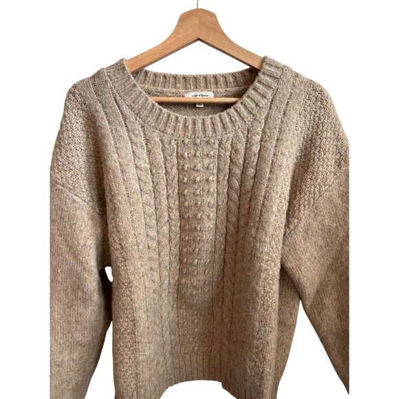Max Studio Cable Knit Sweater Women's Size L Tan Pullover Top - Picture 2 of 4